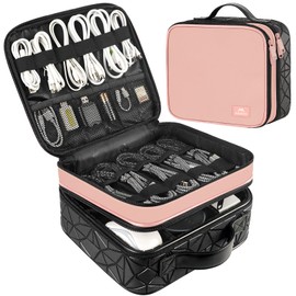 MATEIN Cord Organizer Case with Adjustable Divider, DJ Cable File Bag for DJ Gear, Sound Instrument and Music Equipment Accessories, Shockproof Portable Double Layer Cord Bags, Pink