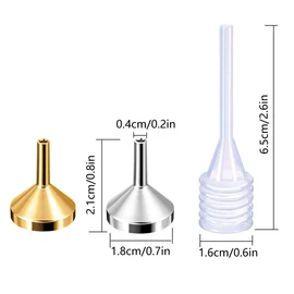 CKANDAY 10 Pack Small Metal Funnels with 2 Pcs Mini Pipette and Spoon for Filling Small Mini Bottles or Containers, Atomizers Liquid Essential Oils Spice Powder Lab Lotion- Gold/Silver