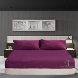 Teddy Fleece Fitted Bed Sheet Extra Deep 30cm Teddy Fleece Warm and Cosy Plum Fitted Bed Sheet Double 135cm x 190cm + 30cm Approximate