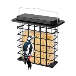 iBorn Suet Feeder Suet Bird Feeders [Single Capacity] for Outside Hanging with Taller Grid for Woodpecker,Metal Black（Pack of 1）