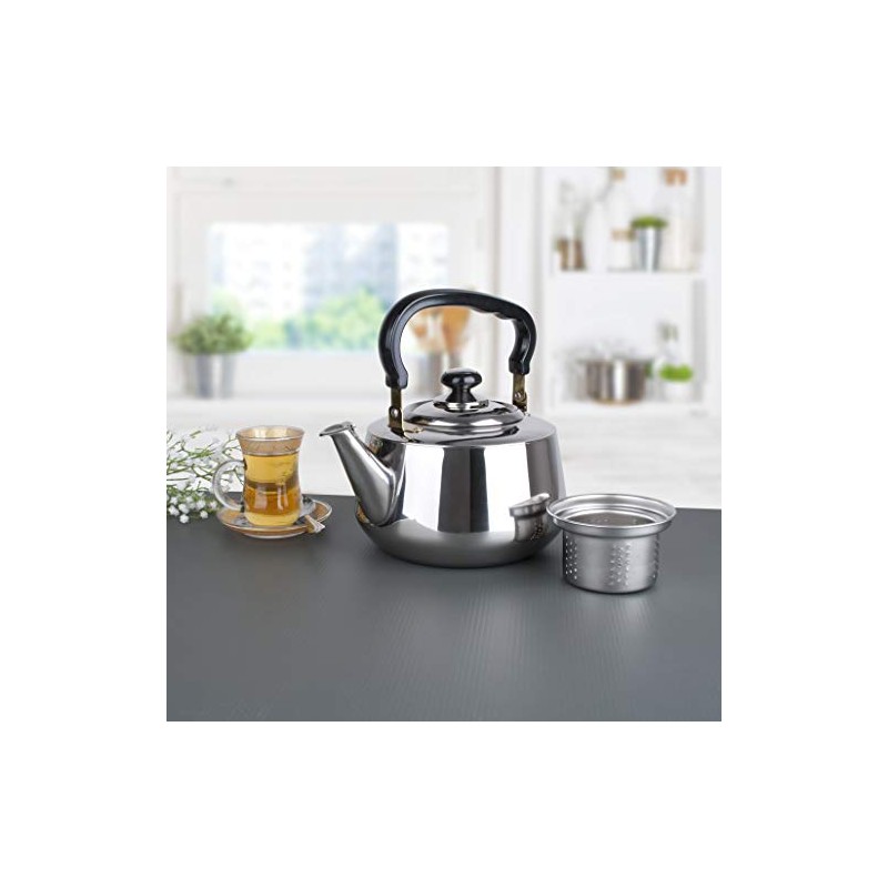 Aramco Alpine Cuisine Tea Kettle & Strainer, 3 L, Stainless