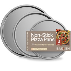 Bakken Swiss Pizza Tray Set 3-Piece – Gray Ceramic Coating, Non-Stick, Round Steel Pizza Pans - Dishwasher Safe, Premium Bakeware for Home Cooking Heatly coating