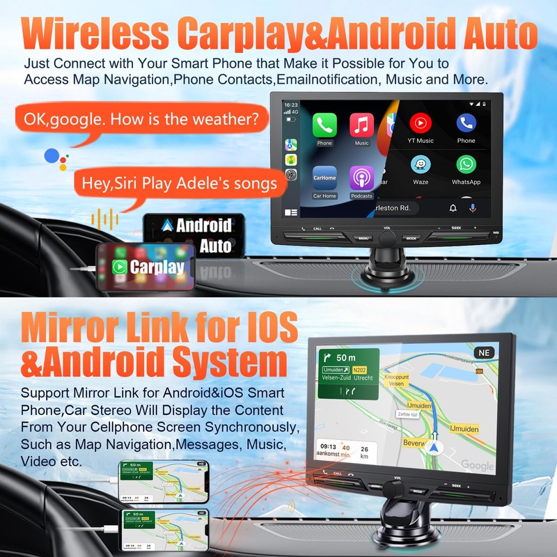 Portable Wireless Apple Carplay Touchscreen for 7" HD Portable Android