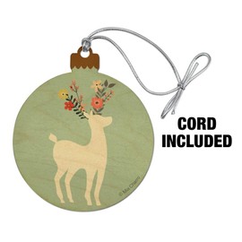GRAPHICS & MORE Deer and Flowers Wood Christmas Tree Holiday Ornament