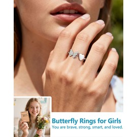 BxkSky Silver Butterfly Rings for Teen Girls Gifts Trendy Stuff 12 14 13 Year Old Birthday Christmas Gifts Stocking Stuffers for Teenage Girl Women