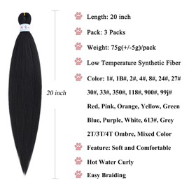 Ai Yuchen Kids Pre Stretched Braiding Hair 1b Black 20 Inch Hypoallergenic Knotless Non Toxic Braiding Hair Pre Stretched Plant Based Fake Braids Hair Extensions