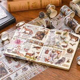 KAVI' S Retro Washi Tape Set, Decorative Antique Noise Gold Masking Tapes, Colourful for Art, DIY Crafts, Diary, Planner, Scrapbook, Packaging (Jungle Trails)