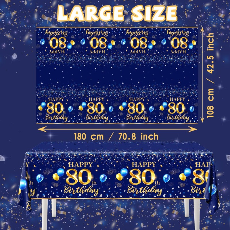 GREHUMOR 80th Birthday Decorations Men-3pcs Navy Blue Birthday Table Covers