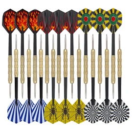 18 Pack Steel Tip Darts, Professional Darts Metal Tip Set with Aluminum Shafts, Standard Flights, Rubber O'Rings and Extra Dart Sharpener (Style-1)