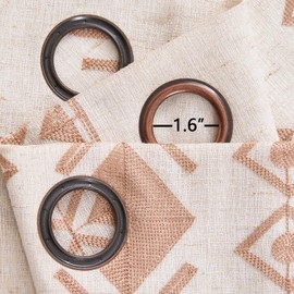 Chorowl Beige Boho Curtains 63 Inches Long 2 Panels Neutral Linen Textured Curtains for Living Room Bedroom Cream Geometric Embroidered Grommet Top Light Filtering Window Drapes Taupe on Beige