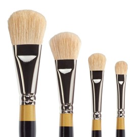 KINGART B-096 Premium 4 pc. Original Gold 9270 Series Oval Mop Brush Set, Natural Hair for Acrylic, Oil, Watercolor Paint, Short Handle, 4 Brushes Sizes: 3/8", 1/2", 3/4", 1"