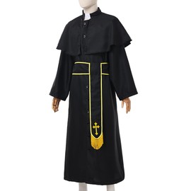 COSDREAMER Mens Clergy Robe Preacher Cassocks Mens Praise Worship Robes (X-Large, Gold black)