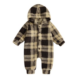 MAHUAOYIXI Toddler Outfits Infant Baby Boys Girls Long Sleeve Hooded Romper Stripes/Butterfly/Solid Color Snowsuit Winter Fuzzy Jumpsuit for Newborn Clothes (Coffee, 9-12 Months)