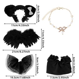 Lyreh 5pcs Doll Clothes Set, 6.7 Inch Black Doll Outfits Ear Headband, Clothing, Wings, Skirt, Necklace Toy Clothes Accessories for Girl Toy Collector Gift (No Doll)