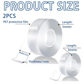 WNXBFO 8M/26.2 FT Double Sided Carpet Tape Heavy Duty, 2 Rolls Double Sided Tape, Removable Reusable Traceless Transparent Strong Nano Mounting Tape for Photos Wall, Posters, Kitchen, Party