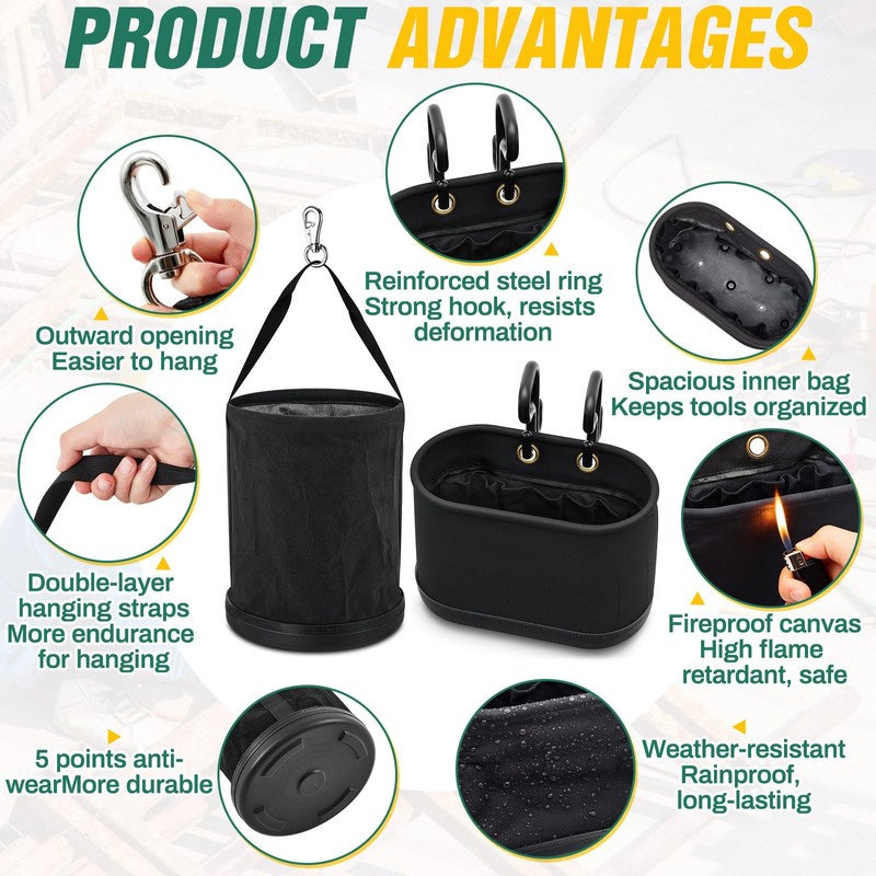 SilTriangle 2 Pack Canvas Bucket and Oval Tool Bag, Bucket