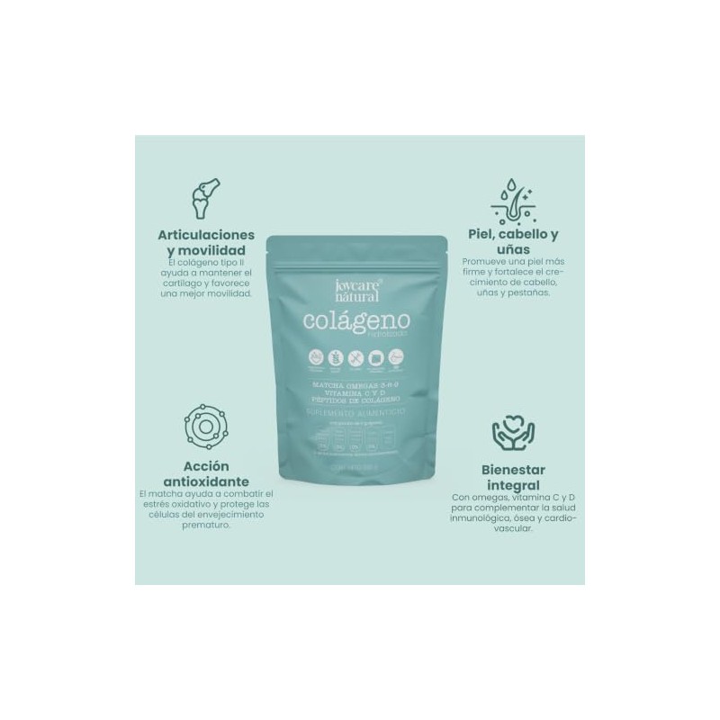 Joycare Natural Colageno Hidrolizado con Matcha (+ Omegas esenciales), Suplemento