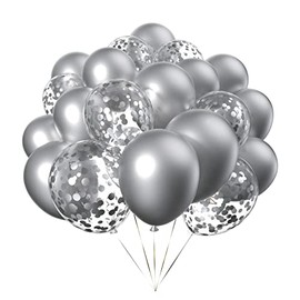 50pcs Silver Metallic Confetti Balloons 12 inch Helium Chrome Balloons for Parties Decoration