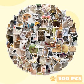 Pack of 100 Funny Cat Stickers Set, Funny Meme Sticker Set, Meme Stickers for Car, Cute Cat Stickers, Waterproof Vinyl Stickers, Aesthetic Stickers, Water Bottles, Scrapbook, Phone