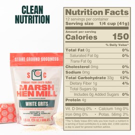 Marsh Hen Mill White Grits | Stone Ground White Corn | Gluten-Free, No Additives | Instant for Quick Meals | Family Farm Grown on Wadmalaw Island | Old-Fashioned Grits | 24 oz (Pack of 1)