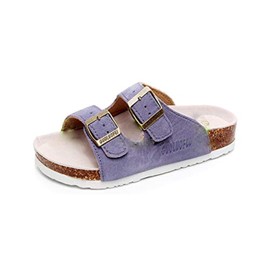 Asifn Womens Mens Slide Cork footbed Sandal Flat Adjustable Strap Adjustable Buckle Slip on Casual Open Toe Shoes Suede Summer Purple(7 US Men/8 US Women,24.5 cm Heel to Toe