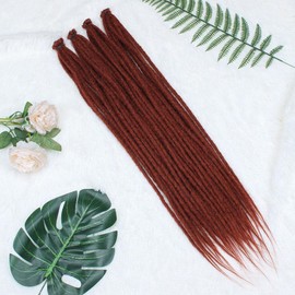 Kraler Dreadlock Extensions, 22" Copper Red Synthetic Crochet Dreads Extensions 100% Handmade Single Ended Dreads Thin 0.6cm Width Reggae Style Dreadlock for Girls(10 Strands)