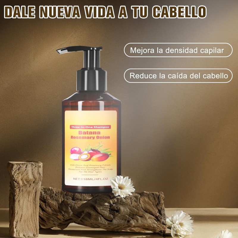 2PC Shampoo Romero, Batana Rosemary Onion 3 en 1 Shampoo,