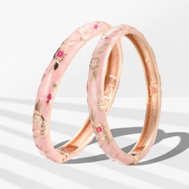 UJOY Designer Indian Style Cloisonne Bracelets 2.4'' Openable Cuff Enameled Bangles Set Jewelry Gift for Women Packed in Box 55A111-55B31 pink