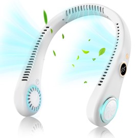 TZPAUG Portable Neck Fan, Hands Free Bladeless Fan, 5 Speeds, LED Display, Neck Fan with USB Quiet for Home, Office, Outdoor Travel (White)