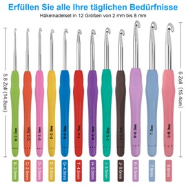 Crochet Hook Set 51 Pieces Crochet Hooks, 12 Sizes Crochet Set for Beginners Adults Children, Crochet Set Knitting Needles with Ergonomic Handle Crochet Accessories Crochet Bag, Crochet Set Knitting