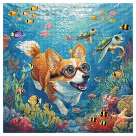 PICKFORU Dog Puzzles for Adults 1000 Pieces and up, Funny Puppy Puzzle Collection Corgi Sea Turtle Fish, Ocean Puzzles as Home Decor
