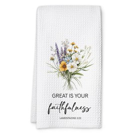 Tsunerrorami Christian Kitchen Towel, Waffle Weave Microfiber Scripture Hand Towel, Great is Your Faithfulness Bible Verse Farmhouse Decor for Kitchen Bathroom, Inspirational Gift for Women