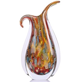 Blown Glass vase, Unique Murano Style Glass Art Deco vase for Living Room TV Stand, Table Setting, Office, Room and Desktop Decorations and Ornaments.