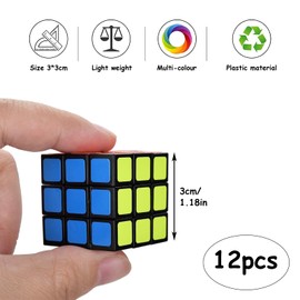 Pack of 12 3 x 3 cm Mini Magic Cube Brainteaser Speed Cube Games Magic Cube Toy Gifts Magic Cube Toy for Children Adults Children's Birthday Party Gifts for Christmas