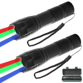 4 in 1 LED-Taschenlampe, 2 Stück Mehrfarbige Taschenlampe mit Rot, Grün, Blau, Weißes Licht, Wiederaufladbar Taschenlampe USB, Fokus Wasserdichte Taschenlampe für Camping, Notfall, Outdoor-Abenteuer