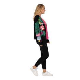 Blizzard Bay Women's Ugly Christmas, Cardigan Sweater, Tropical Flamingo, Black, Large