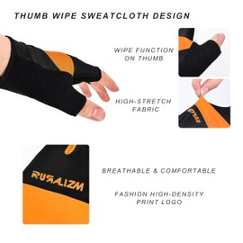 RURALIZM Half-Finger Cycling Bike Gloves with Shock-Absorbing Foam & Anti-Slip Grip Ultra-Durable Palm for Mountain Biking, Road Cycling, and Long-Distance Rides. (Neon Orange, Large)