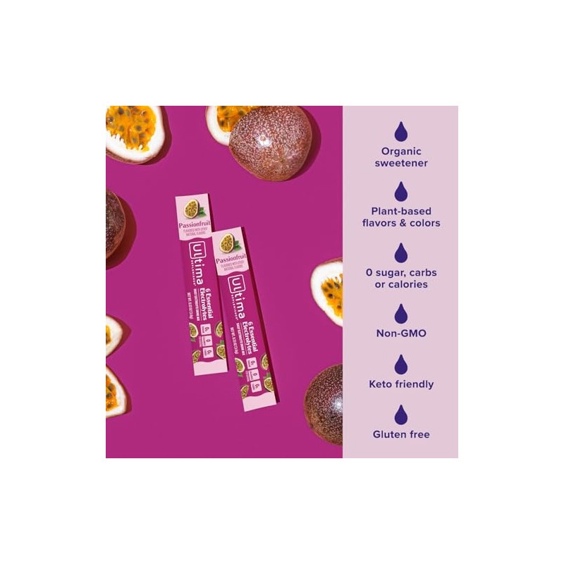 Ultima Replenisher Electrolyte Hydration Powder, PassionFruit, 20 Count Stickpacks -