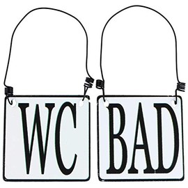 Macosa SA8177 Toilet & Bathroom Door Sign Enamel Look Black White 8 x 8 cm Country House Metal Sign Sign Wire Hanging Decoration Accessory Set of 2