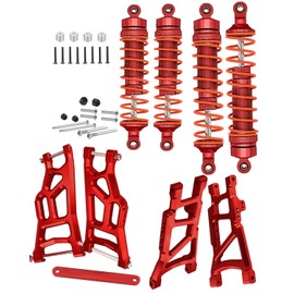Rcarmumb Suspension Arms & Shock Upgrades Part for 1/10 Rustler VXL 2wd/Stampede VXL 2wd,Alloy Front Rear Shock Absorbers and Swing A Arms Hops up,Red