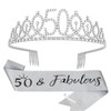 KIUEZIR Silver Birthday Tiara & Sash Set for Women -