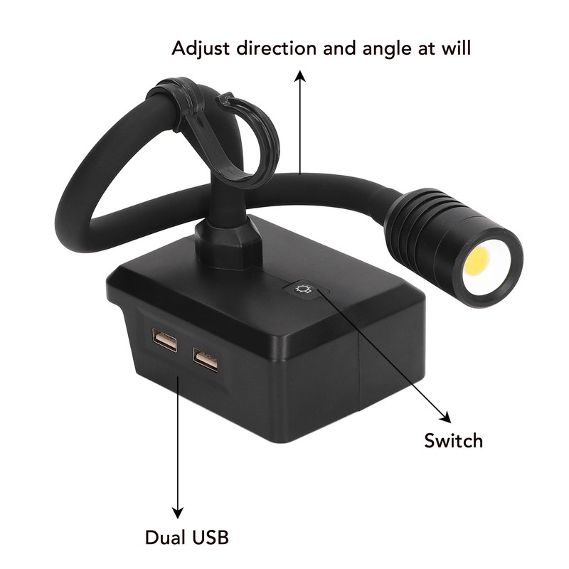 Gooseneck Work Light LED Cordless Lamp Rechargeable 2 USB Ports