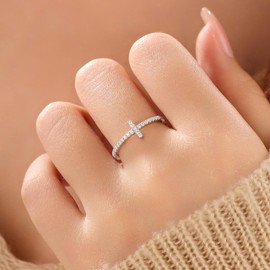 925 Sterling Silver Cross Rings for Women Cubic Zirconia Faith Hope Christian Rings Heart Ring Promise Rings for Her Purity Ring Mothers Ring Religious Jewelry Easter Baptism Graduation Gifts