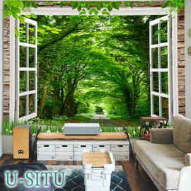 U-SITU Tapestry Temporary Window Outdoor Scenery Blue Sea Beach Fireworks Mt. Fuji Cherry Blossoms in Full Bloom Autumn Leaves Flower Field Forest Veranda Natural Landscape Stylish Multifunctional