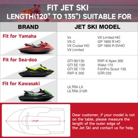 JUSTHUNDER Jet Ski Cover, Heavy Duty Waterproof 210D Jetski Covers, Marine Grade Oxford Cloth UV Protection PWC Cover Compatible with Yamaha Waverunner Seadoo Spark Kawasaki,Fit Lengths 120'' to 135"