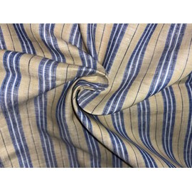 100% Linen Stripe 60's Lea Fabric 58" Wide Camel, Blue,Black and White Stripe [17194]