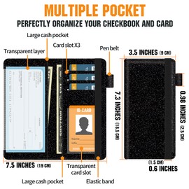 Aatacas Checkbook Cover - Glitter Bling Leather Personal RFID Blocking Check Book Credit Card Holder Wallet for Men and Women