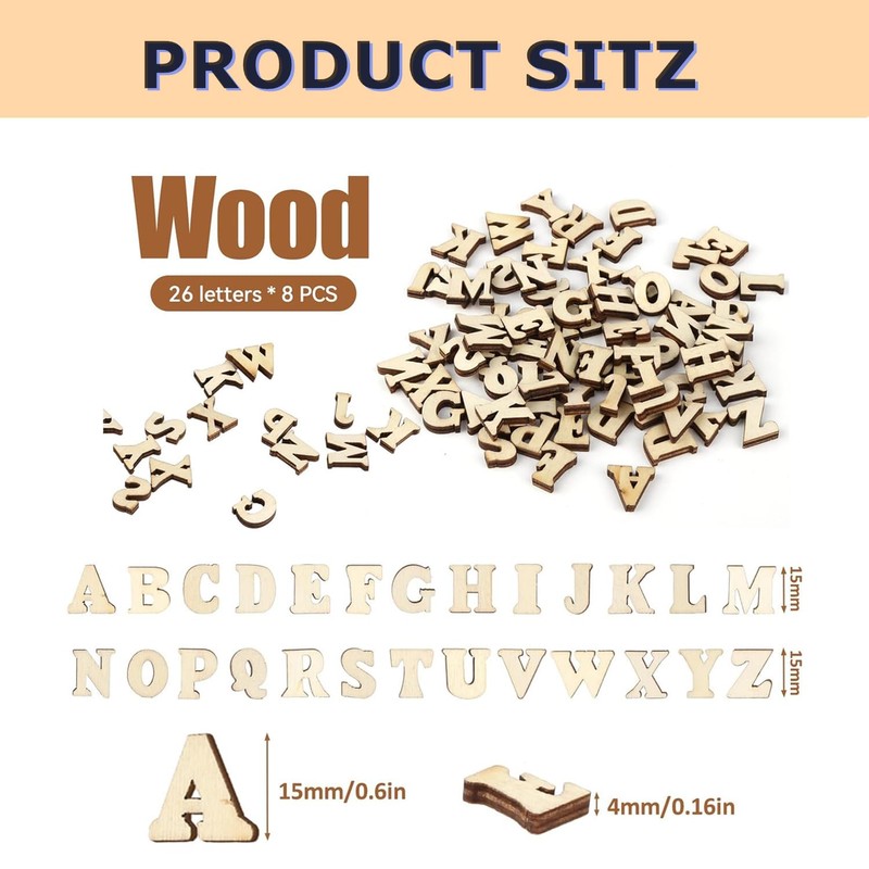 Wooden Letters, Pack of 208 Mini Wooden Capital Letters Alphabet