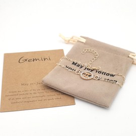 Beljeley Zodiac Bracelet for Men Women, Gold Bracelets Gifts for Boyfriend Husband Girlfriend Wife Friendship Valentine's Day, Constellation Crystal Bracelet Gemini Sign Rhinestone Charm Bracelet