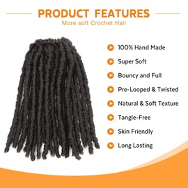 WIGNEE Crochet Hair 120 Strands Faux Locs 8 Inches Soft Locs Pre-Twisted Locs 6 Packs Pre-Looped Crochet Hair for Black Women(8 Inch,1B)